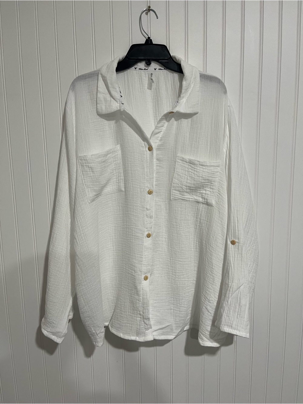 White Mark Textured White Button-Up Top